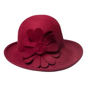 August Hat Company red felted wool hat with floral detail
